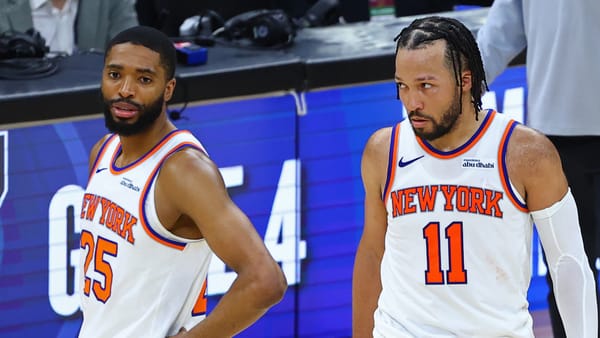 Mikal Bridges and Jalen Brunson of the New York Knicks