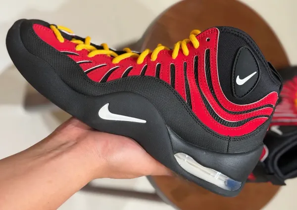 Nike Air Bakin OG in the Varsity Red, White, Varsity Maize and Black colorway