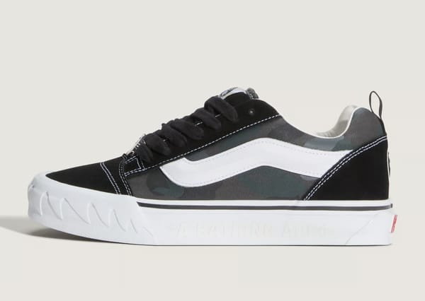 BAPE x Vans Knu Skool black colorway with ABC camo, lateral view