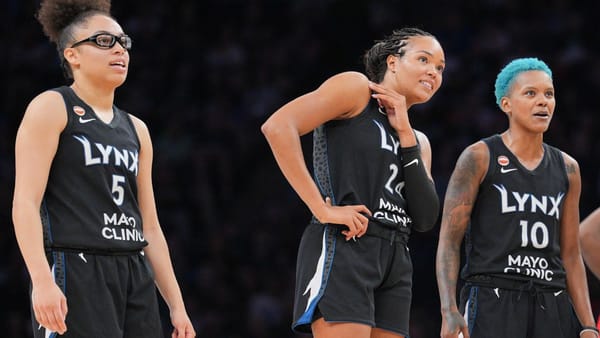 Las Vegas Aces players during a WNBA game against the Minnesota Lynx