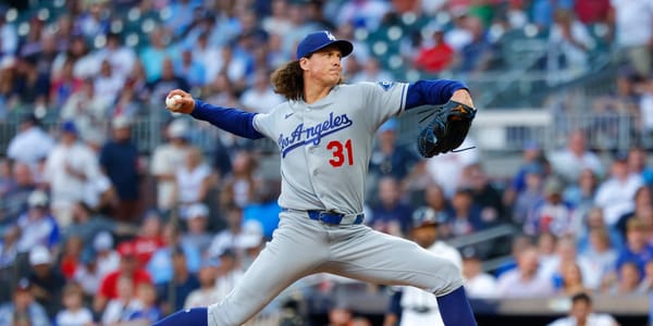 Los Angeles Dodgers pitcher on the mound during the series against the Atlanta Braves