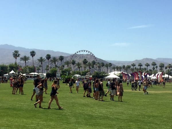 The Ferris wheel above the crowd on the Coachella festival grounds in Indio, California, in 2015