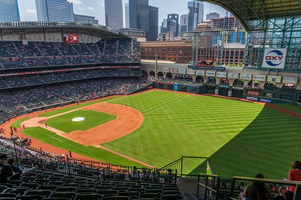 Interior view of the Houston Astros' downtown ballpark, now Daikin Park, from the upper deck