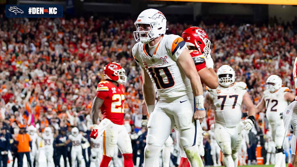 Broncos and Chiefs matchup art ahead of the Monday night season opener at Arrowhead Stadium